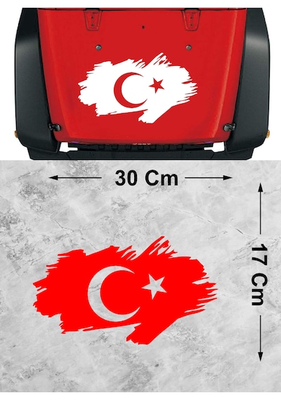 Ay Yıldız Sticker - Türk Bayrağı Sticker - Oto Araba Kaput Cam Karavan Motosiklet Araç Sticker - 00341 30x17 Cm