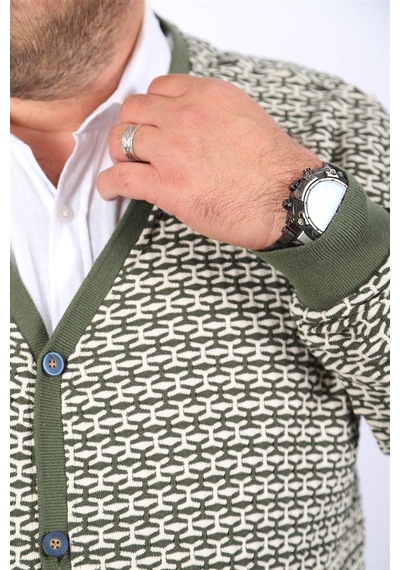 Mocgrande Büyük Beden Düğmeli Hırka 22801 Hakı Haki