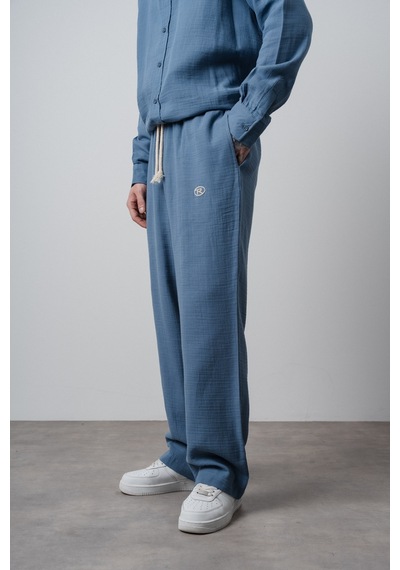 Respire Erkek R Nakışlı Müslin Baggy Pantolon Açık Mavi