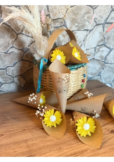Bernami Mumluk Şamdanpinterest Kişiye Özel Düğün Nişan Söz Hediyelik Papatya Kokulu Buket Mum Sarı - 10 Adet Diğer