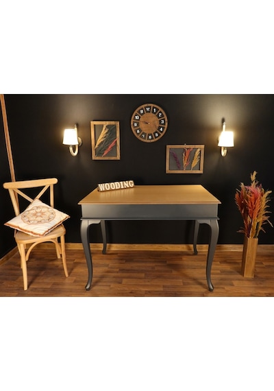 Wooding-Mobilya Wooding 100 Cm Masif Antrasit Naturel Yemek Masası