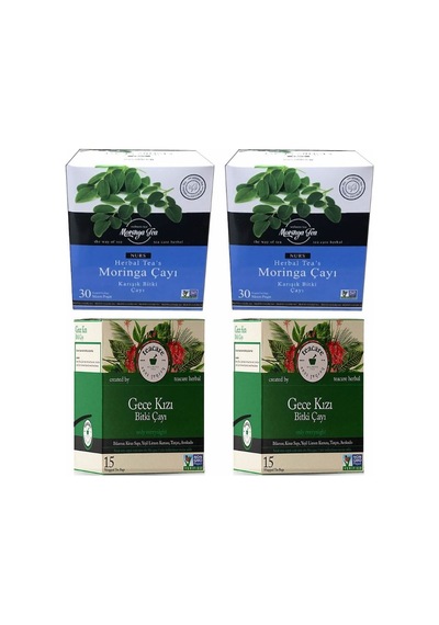 Nurs Herbal Tea Moringa Karışık 2 x 30'lu + Teacare Gece Kızı Bitki Çayı Süzen Poşet 2 x 15'li