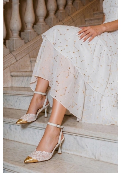 Fox Shoes Y752082806 Beyaz Dantel İnce Topuklu Kadın Ayakkabı