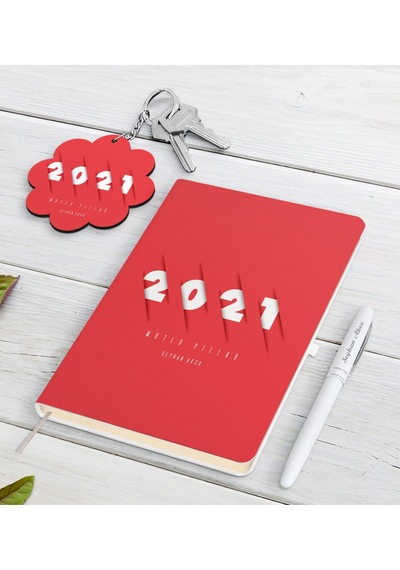 Kişiye Özel 2022 Mutlu Yıllar Beyaz Defter Kalem ve Anahtarlık He N11.1078 Beyaz