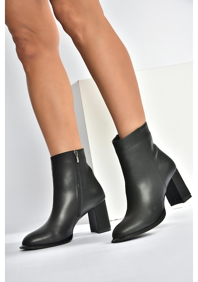 Fox Shoes V590166309 Siyah Kalın Topuklu Klasik Kadın Bot Siyah-Suni Deri
