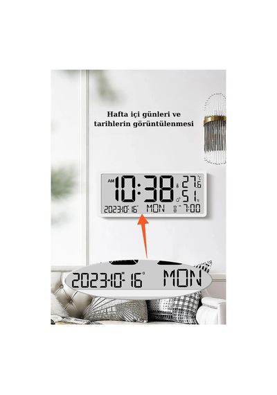 Büyük Lcd Dijital Duvar Masa Saati Sıcaklık Ve Nem Göstergeli Çalar Saat Askılı/masaüstü Dijital Beyaz - 788877415 Beyaz