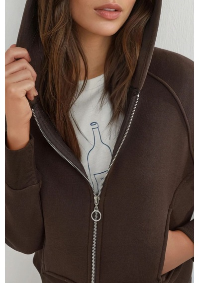 Hiccup Rahat Kesim Kapüşonlu Fermuarlı Hoodie Kahve Kahvesi