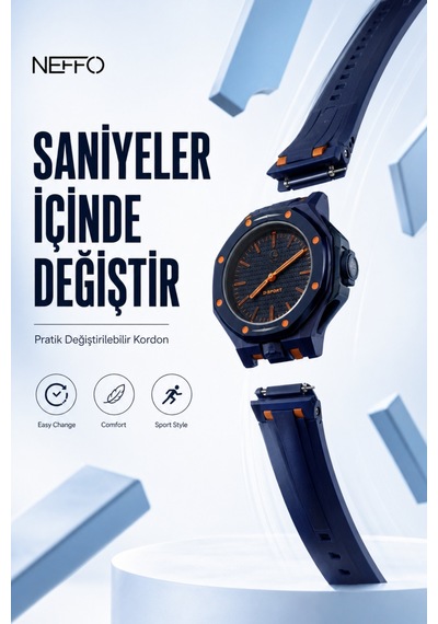 2'si 1 Arada Spor Kol Saati Değiştirilebilir Kordonlu Çanta Askılı Unisex Lacivert