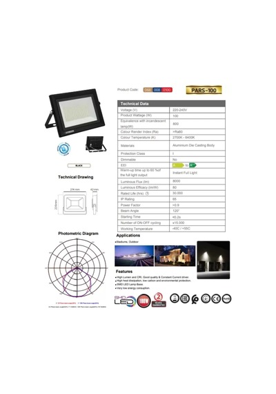 Horoz Elektrik Pars-100 100 Watt 6400k Beyaz Işık Smd Led Projektör 100w