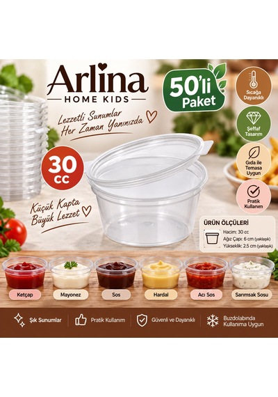 30 Cc Kendinden Kapaklı Sıcağa Dayanıklı Sos & Saklama Kabı 50 Li Paket Şeffaf