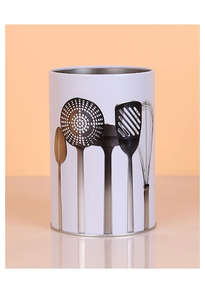 Ucr Home Metal Silindir Desenli Kaşıklık Servis Kepçe Kevgir Düzenleyici Toparlayıcı Beyaz