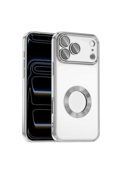 Zore Apple iPhone Uyumlu 17 Pro Kılıf Kamera Korumalı Logo Gösteren Zore Omega Kapak - Gümüş