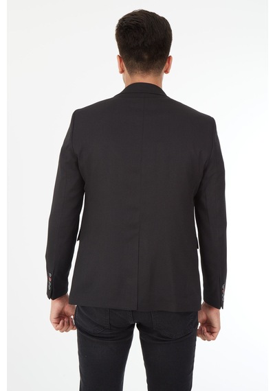 Sposo 5139 Ekose Yelekli Dar Kalıp Siyah Erkek Blazer Ceket Siyah