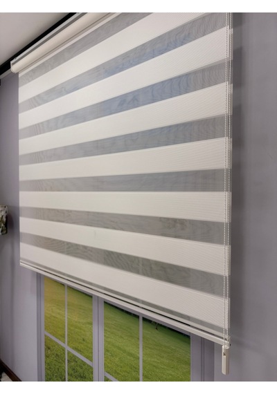 Fiori Serisi Beyaz Mikro Plise Modern Zebra Stor Perde