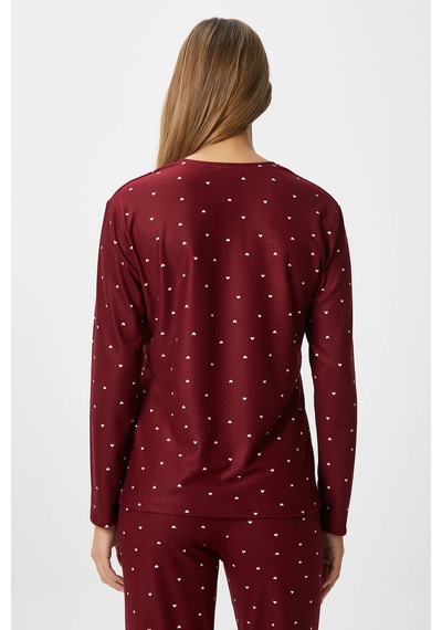 Ritnice Kadın Ely Premium Bisiklet Yaka Bordo Kalp Süet Doku Yılbaşı Pijama Takımı Bordo