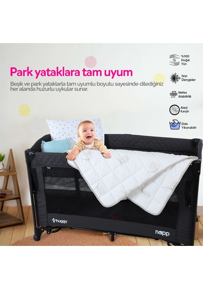 Huggy %100 Yeni Zelanda Kuzu Yünü Bebek Yorganı 75x125 Cm