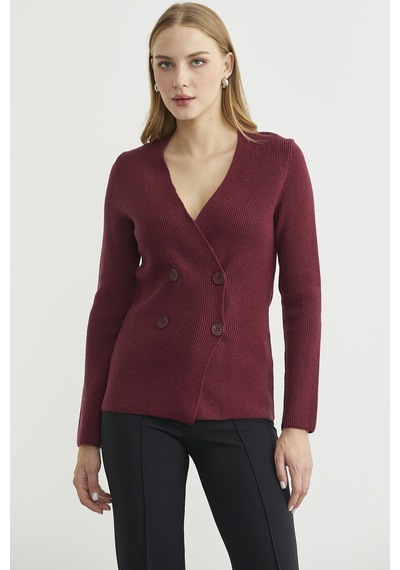 Maskülen Kruvaze Triko Ceket - Bordo Bordo
