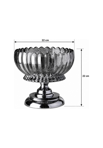 Kristal Cam Kase, Vazo Metal Ayak 4477 Dekoratif Meyvelik 22 Cm Antrasit