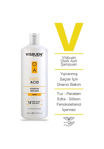 Visbuen Oleik Asit 14 Doğal Aktifli Yıpranmış Saçlar İçin Onarıcı Bakım Şampuanı 500 ML