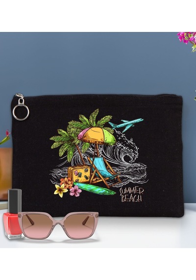 Bk Gift Yaz Temalı-9 Antrasit Siyah Portföy Çanta 30x21cm, Baskılı El Çantası, Organizer Çanta