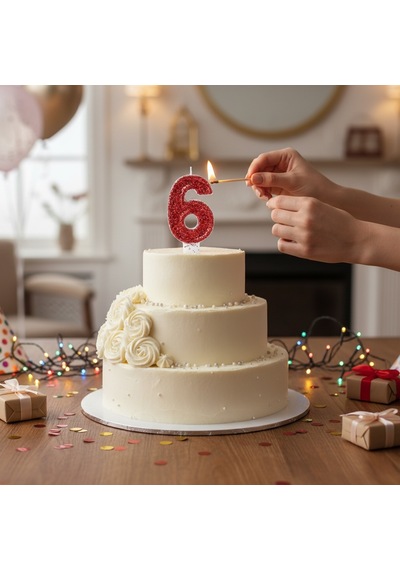 Kırmızı Sim Pasta Mumu Doğum Günü Mum 6 Yaş