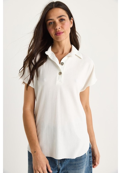 Shade Kadın Polo Yaka Oval Etek Uçlu Rahat T-shirt 4070 60283402 - Beyaz
