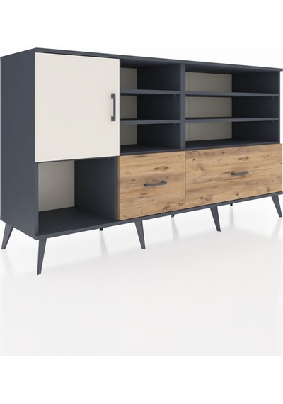Hyperion Konsol 8 Raflı 2 Çekmeceli Tek Kapaklı 176x44x99 Antras Antrasit-aytaşı/çam Hyperion Konsol 8 Raflı 2 Çekmeceli Tek Kapaklı 176x44x99 Antras Antrasit-aytaşı/çam