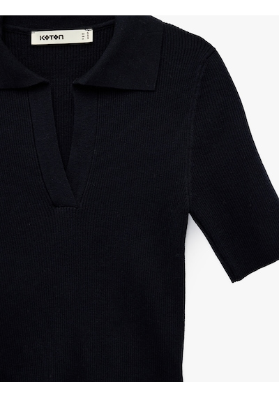 Koton Slim Fit Kısa Kollu Polo Yaka Triko Kazak Lacivert 6sak90017ht