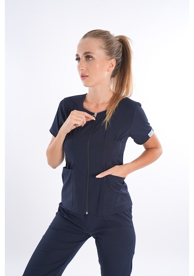 Lacivert Lily Model Fermuarlı Soft Likra Doktor Hemşire Üniforma 001