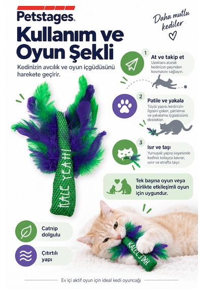 Petstages Krazy Kale Catnipli Kedi Oyuncağı Yeşil Peluş