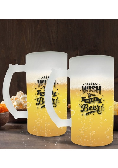 Bk Gift Wish You Were Beer Tasarımlı 2’li Buzlu Cam Bira Bardağı