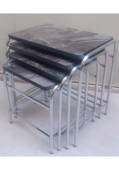 1448bng90221zigon Sehpa Demet Model Metal Nikelaj Ayak Açık Siyah Mermer Desen Tabla El Yapım