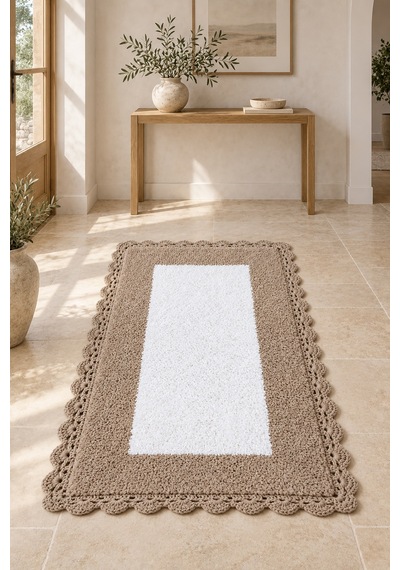 Alanur Bodrum Tufting Cotton Pamuklu El Işi Örgülü Paspas 108 70 X 120 Cm Beyaz - Kahve