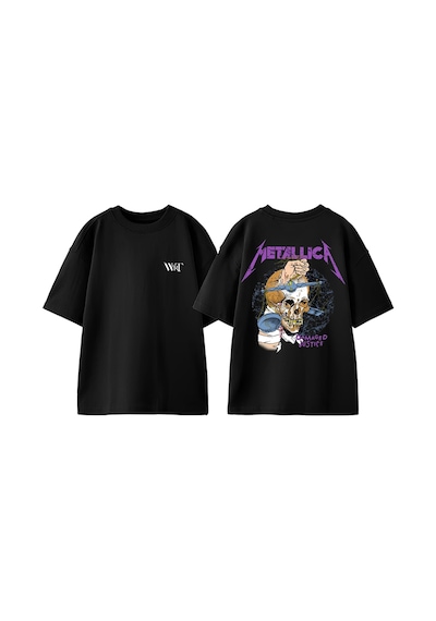 Thewert Metallıca Damaged Justıce Tasarım Sırt Baskılı Pamuk Siyah Oversize T-shirt