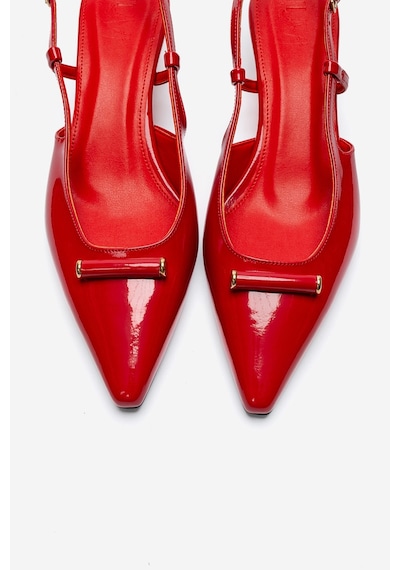Luvishoes Rhea Kırmızı Rugan Tokalı Mini Dolgu Kadın Topuklu Ayakkabı
