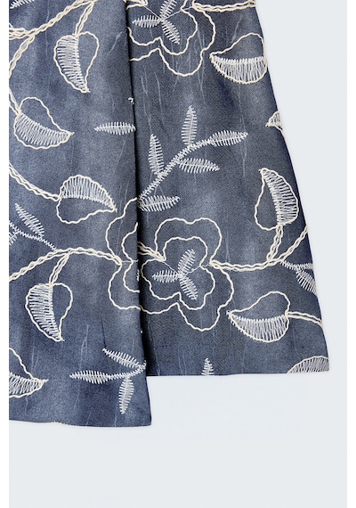 Sateen Denim Görünümlü Nakışlı Şort Etek - Lacivert-137538