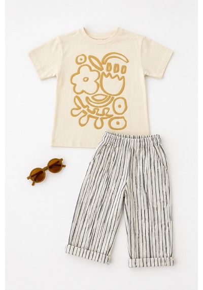 Noble Kids Kız Çocuk Sırt Baskılı Tişört Ve Pantolon Takım Krem Noble Kids Kız Çocuk Sırt Baskılı Tişört Ve Pantolon Takım Krem
