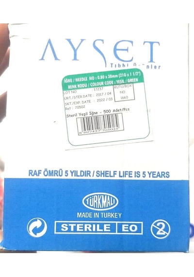 Steril Tek Kullanımlık Hipodermik İğne Ucu Yeşil 21g X 1 1/2" 0,80x38 Ref 70502 500 Adet 1 Kutu