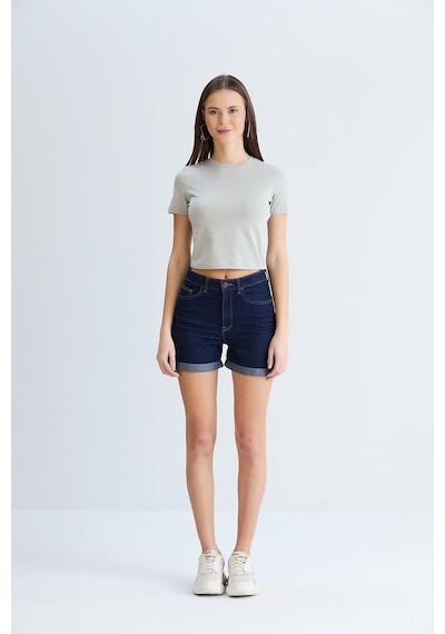Bisiklet Yaka Basic Tshirt Gri-gri Gri