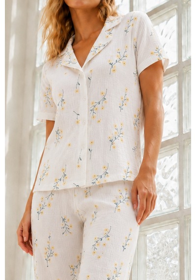 Kadın Genç Loose İpliği Boyalı Çok Renkli Pijama Takımı