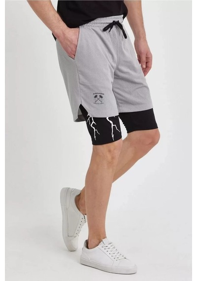 Tarzyeri Unisex Baskılı İç Cepli Sporcu Alt Taytlı Şort - Gri 001