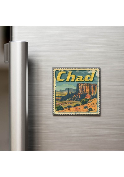 Çad Chad - Posta Pulu Temalı Ülke - Baskılı Buzdolap Magneti Kare - 9x9 Cm