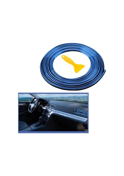 Zhltools Mavi Araba Oto Trim Dekorasyon Şeridi Kauçuk Elastik Kolay Kurulum 5 Metre Şerit Bant