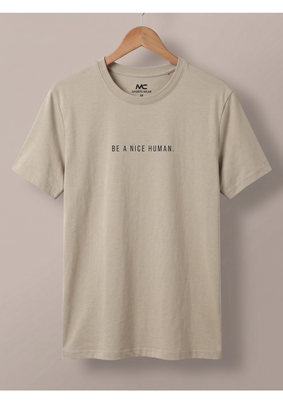 Maccali Erkek Bej Be A Nice Human Baskılı Bisiklet Yaka Bol Kesim Tişört