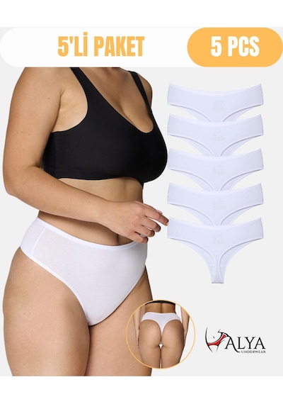 Alya Underwear Kadın Külot Yüksek Bel Tanga, Toparlayıcı - 2 Siyah, 1 Beyaz, 2 Ten S, M, L, Xl, 2xl - 5 Adet Beyaz P05