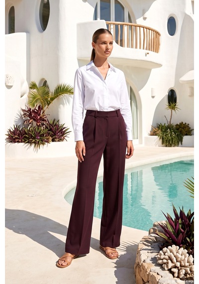 Lale Butik Pile Detay Palazzo Pantolon 16239 Bordo