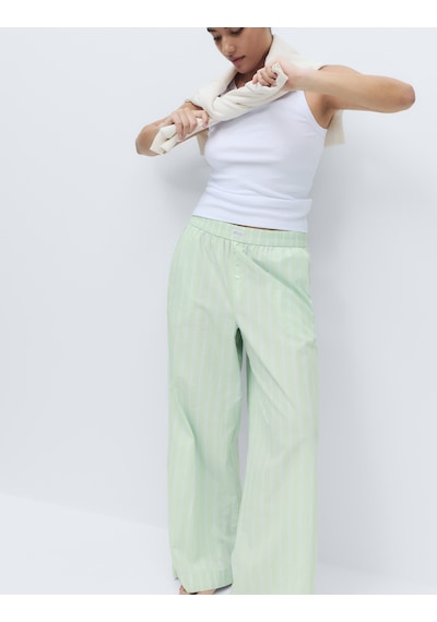 Marks & Spencer Çizgili Geniş Paça Pijama Altı T37001824P Yeşil