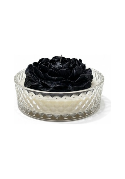 Cam Tabakta Büyük Şakayık Gül %100 Soya Ve Balmumu Organik Mum Kokusu Tercih Yapılabilir 18x6 Cm Krem