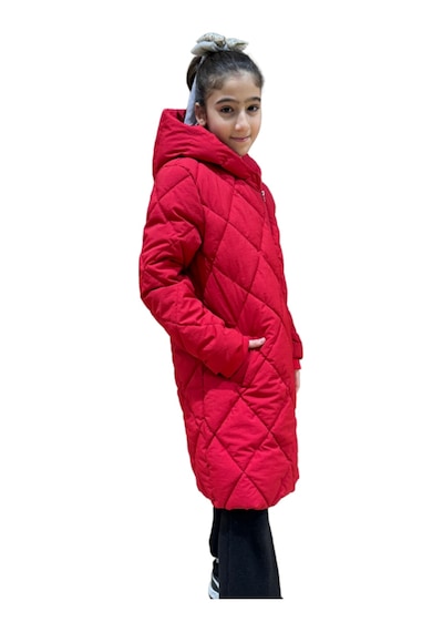 Kız Çocuk Kapüşonlu Kaban 51329 Kırmızı