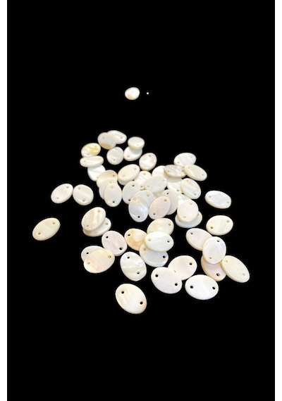 10x14 Mm Oval Çift Delikli Krem Pul Doğal Taş Boncuk 25 Adet